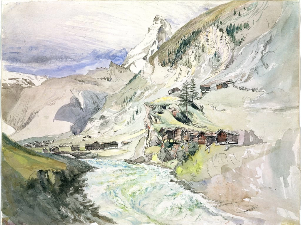 Ina valle alpina con il Cervino in lontananza - Birmingham Museums and Art Gallery